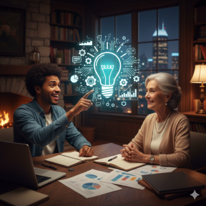 Startup founder being inspired by advisor.